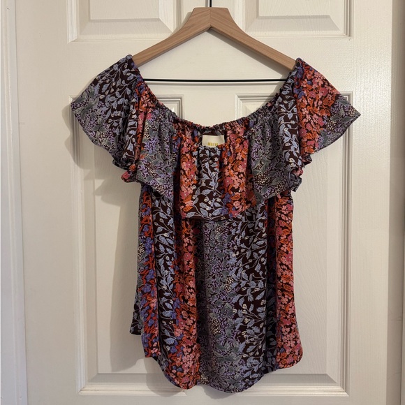 Anthropologie Maeve Boho Womens M Vallita Floral Off Shoulder Ruffle Top Summer - Picture 2 of 6